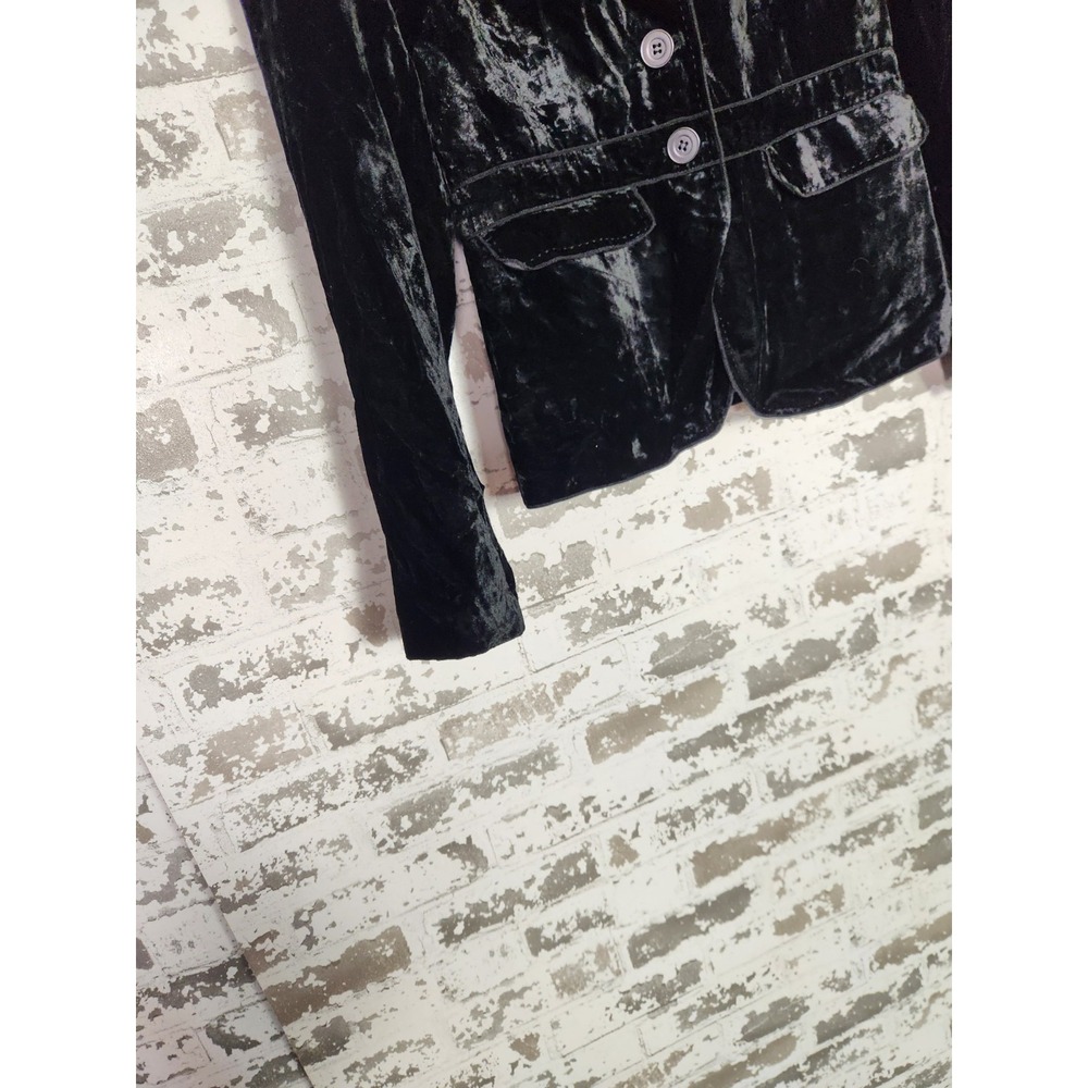 Black Crushed Velvet Blazer Size 6 Tailored Romantic Whimsigoth - Picture 4 of 16